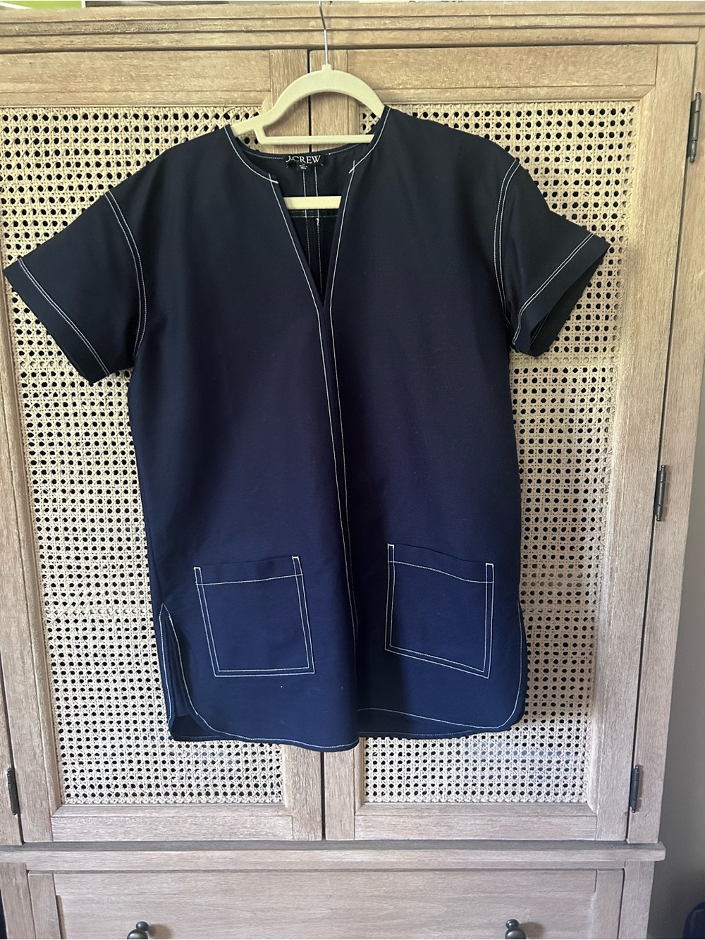 J. Crew Navy Short-Sleeve Blazer with Contrast Stitching